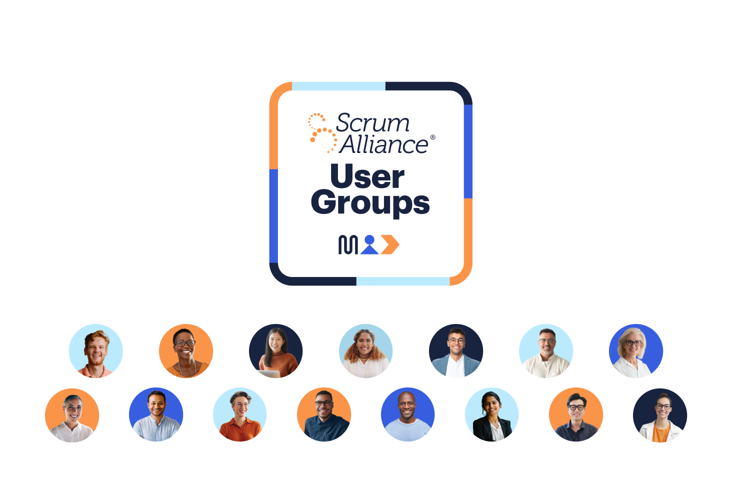 A Scrum Alliance User Group graphic with logo and portraits